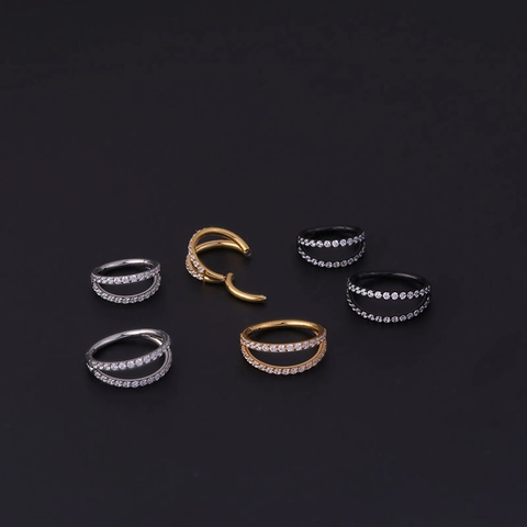 Stainless Steel Double Row Cubic Zirconia Seamless Hinged Nose Ring Hoop Piercing Jewelry Unisex Fashion Punk Clicker