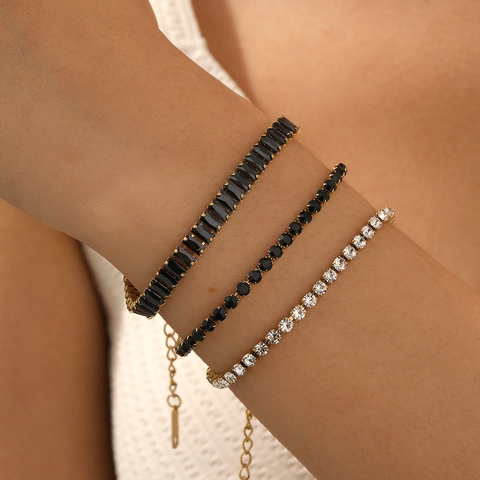 Pulsera Tennis Bañada En Oro 18K Acero Inoxidable Circonita Cúbica Cuadrada Geométrica Elegante Joyas Para Mujer