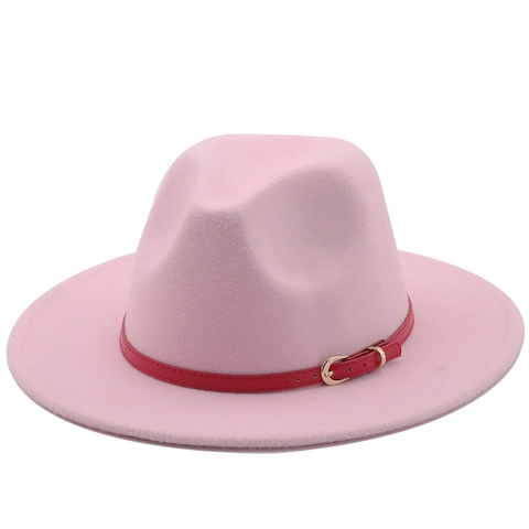 Fedora Hat Vintage Wide Brim Wool Blend Felt Jazz Cap With Red Buckle Belt Decoration For Women Men Fashion