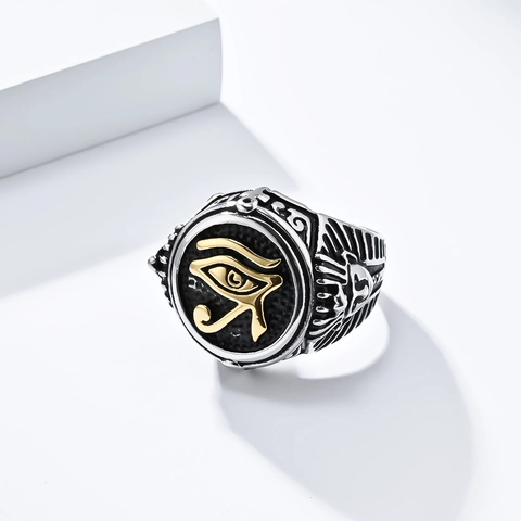 Eye Of Horus Ring Vintage Ägyptischer Pharao Edelstahl Poliert Retro Herren Schmuck Nordisch Punk Gothic Siegelring