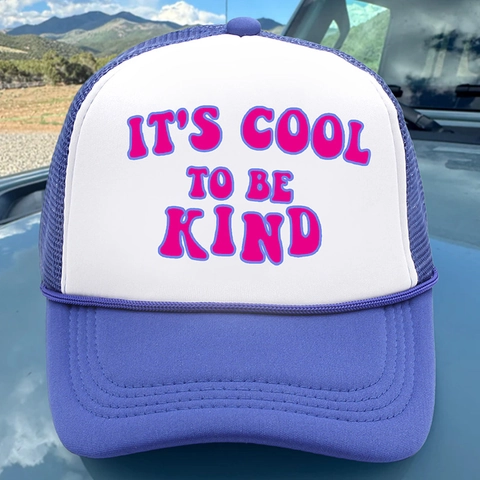 Trucker Hat Mesh Cap Its Cool To Be Kind Slogan Print Polyester Breathable Adjustable Outdoor Sun Hat For Men Women