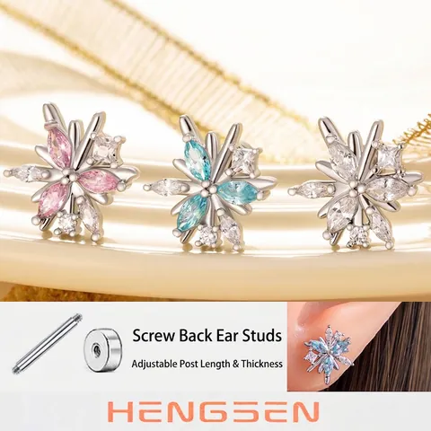 Boucles D'oreilles En Acier Titane Zircon Flocon De Neige Fleur Stud Dos À Vis Bijoux De Piercing Pour Femmes