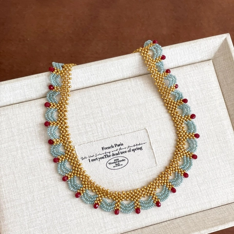 Collana Girocollo Di Perline Tessuta A Mano Da Donna Design Vintage A Conchiglia Cristallo Acciaio Inossidabile Regolabile