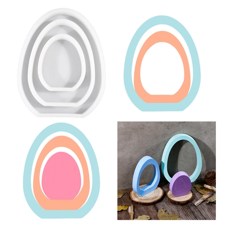 Easter Egg Silicone Mold Nested Hollow Frame For DIY Cake Baking Resin Casting Epoxy Plaster 3D Ornament Desktop Decoration