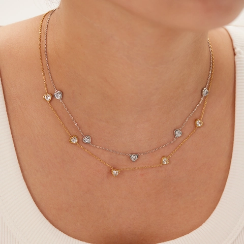 Collar Con Dije De Corazón Acero Inoxidable Chapado En Oro De 18K Circonita Cadena Elegante Joyería Para Mujer