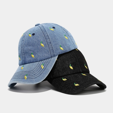 Lemon Embroidery Denim Baseball Cap Casual Adjustable Cotton Sports Sun Hat For Men Women