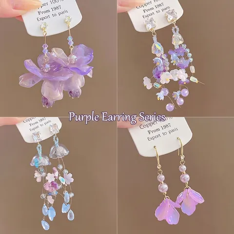Resin Flower Tassel Dangle Earrings With Silver Earring Post Zircon Imitated Artificial Pearl Sweet Summer Jewelry For Women