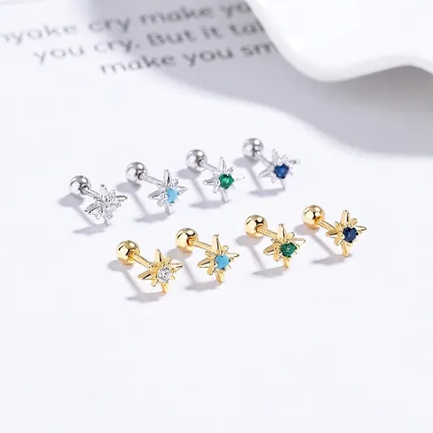 Orecchini a Bottone in Argento Sterling 925 Ottagramma Zirconia Star Bagliore Stella Ossa Orecchio Vite Posteriore Gioielli Lusso Donna