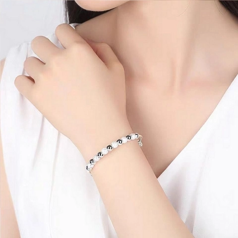 Gelukskraal Armband Verzilverd Koper Verstelbaar Gematteerde Gepolijste Kralen Mode Sieraden Voor Dames