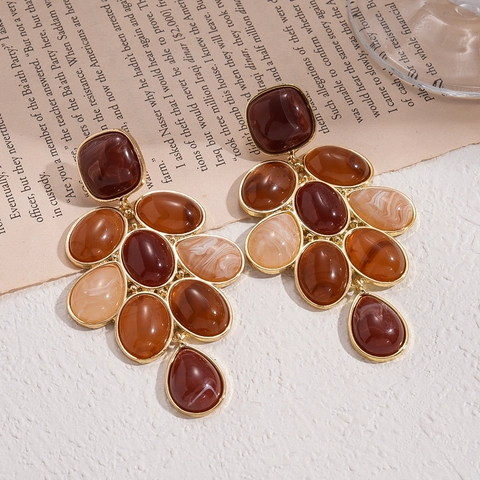 Orecchini Pendenti Retro Lega Geometrico Resina Con Perno In Argento Sterling 925 Per Donne Bohemien Vintage Design