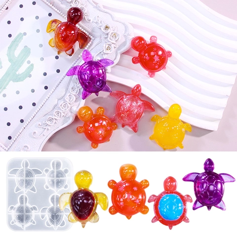 Turtle Silicone Mold 4-Cavity DIY Resin Epoxy Jewelry Keychain Pendant Making Tools Reusable Flexible Crafting Accessory
