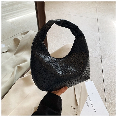 Gewebte Hobo Handtasche PU Leder Unterarm Schultertasche Für Damen Mode Vielseitig Halbmondform Französischer Stil