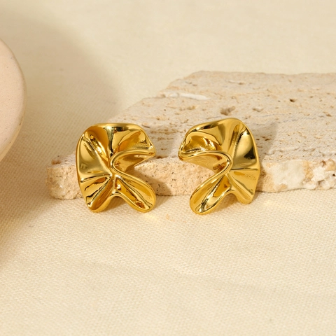 Unregelmäßige Gehämmert Falten Welle Edelstahl Ohrstecker Für Damen 18K Vergoldet Wasserdicht Mode Schmuck Ohrringe