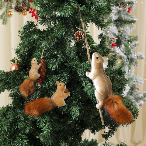 Ornamenti Appesi Per Albero Di Natale Scoiattolo Simulato Pelliccia Sintetica Floccata Con Pigna Naturale Decorazione Festiva