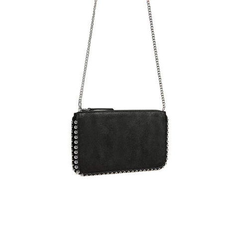 Fashion Women Studded Crossbody Bag PU Leather Denim Rivet Decor Metal Chain Strap Zipper Clutch Shoulder Bag