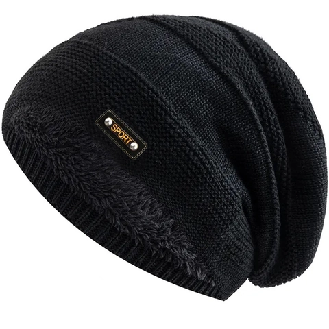 Berretto In Maglia Invernale Per Uomo Donna Foderato In Pile Caldo Beanie Sport Patch In Pelle Termico