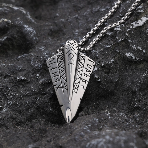 Collana Con Ciondolo Punta Di Lancia Rune Vichinghe Uomo Acciaio Inossidabile Argento Vintage Gioielli Nordici