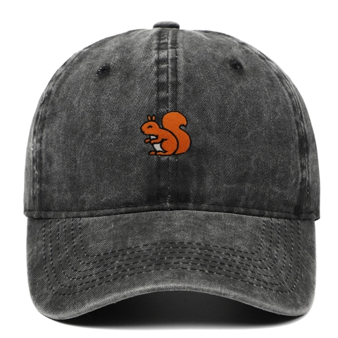 Vintage Washed Cotton Baseball Cap Eichhörnchen Stickerei Distressed Verstellbar Outdoor Dad Hat Für Damen Und Herren