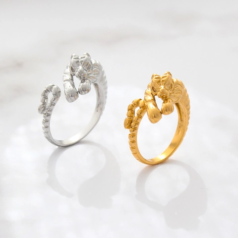 Mode Luxus Titanstahl Tigerkopf Ring Für Damen Dominierendes Verstellbares Offenes Gold Silber Beschichtetes Tier Finger Schmuck