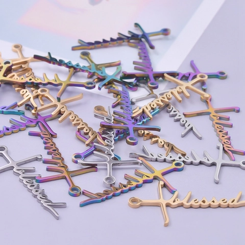 Colgantes De Cruz Con Palabras De Acero Inoxidable Fe Jesús Esperanza Charms Para Fabricación De Joyas Accesorios DIY Estilo Religioso Minimalista