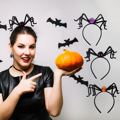 Diadema de Araña Divertida de Halloween Bola de Peluche Aro de Pelo para Cosplay Fiesta Accesorios para el Cabello Mujer Niños