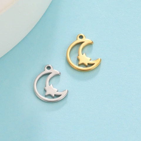 304 Stainless Steel Hollow Moon Star Pendant For DIY Jewelry Making Accessories Gold Silver Minimalist Necklace Charms