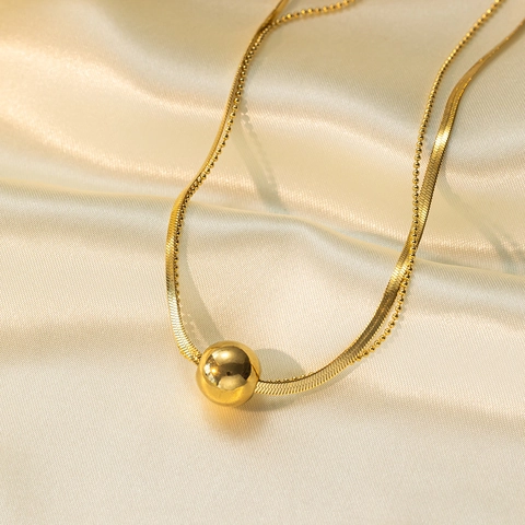 Layered Necklace Stainless Steel Polished Round Ball Pendant Snake Bone Bead Chain Minimalist Jewelry For Women
