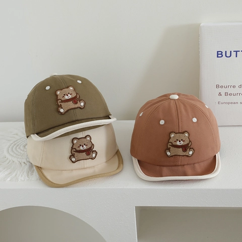Berretto Da Baseball Neonato Visiera Morbida Orso Cartone Animato Ricamo Lettere Cotone Cappello Sole Traspirante Regolabile
