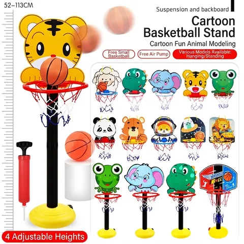 Kinder Basketballkorb Höhenverstellbar Indoor Cartoon Tier Muster Kunststoff Spielzeug Mit Mini Ball Und Pumpe