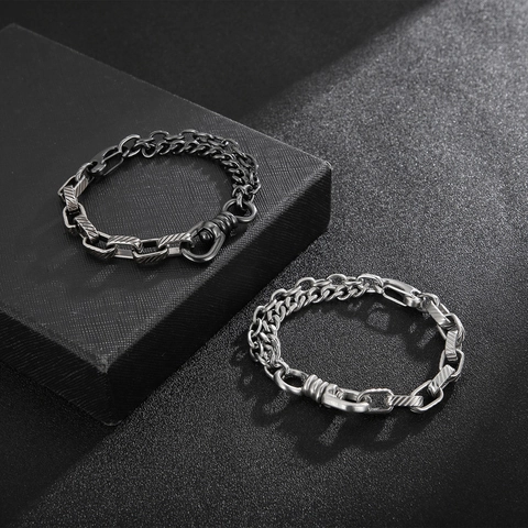 Heren Ketting Armband Roestvrij Staal Vintage Industrieel Punk Splitsen Getextureerde Schakels Sieraden Cadeau