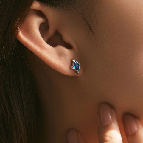 Orecchini A Lobo In Argento Sterling 925 Con Pietra Blu Ovale Gioielli Retrò Geometrici Eleganti Per Donna