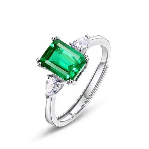 Δαχτυλίδι Με Πολύτιμο Λίθο Εργαστηρίου Emerald Cut S925 Ασημένιο Ρυθμιζόμενο Κομψό Κόσμημα Για Γυναίκες