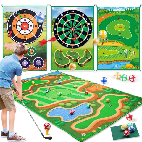 Ensemble de Jeu de Golf pour Enfants Tapis d'Entraînement Intérieur Extérieur Jouet de Sport Avec Clubs Balles Collantes Tableau de Score