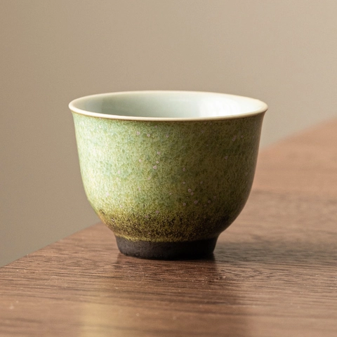 Vintage Chinese Ceramic Teacup Kiln-transformed Glaze Starry Emerald Green Bell Shape For Kung Fu Tea Ceremony High Quality Elegant