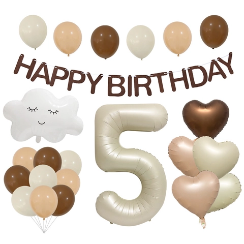Geburtstagsparty Dekoration Karamell Creme Weiß Latex Und Aluminiumfolie Nummer Wolke Herz Luftballons Banner Ins Stil