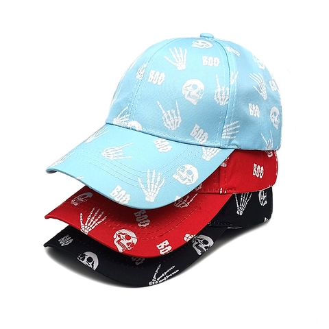 Halloween Skull Print Baseball Cap Polyester Skeleton Boo Pattern Hip Hop Adjustable Hat For Men Women