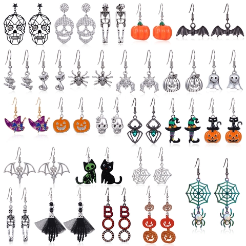 Σκουλαρίκια Halloween Γοτθικά Κράμα Ψευδαργύρου Στρας Τρομακτικό Νεκροκεφαλή Κολοκύθα Αράχνη Γάτα Earring Post Κοσμήματα