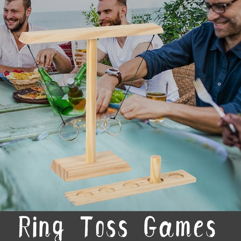 Hook And Ring Toss Game Wooden Handmade Fast-Paced Interactive Desktop Party Toy For Home Bar Kids Adults