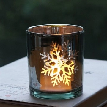 Christmas Glass Candle Holder Reindeer Snowflake Pattern Electroplated Mercury Votive Cup Holiday Home Party Decor