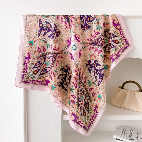 Foulard Quadrato In Raso Con Stampa Paisley Vintage Finta Raso Bandana Donne Ufficio Versatile Elegante