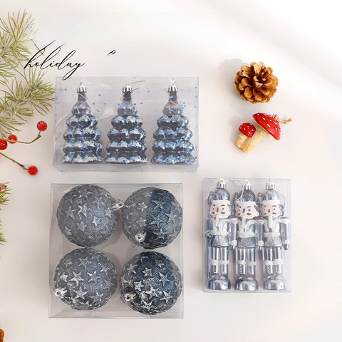 Christmas Decoration Hanging Pendants Plastic Glitter Nutcracker Soldier Stars Tree Ornaments For Holiday Party