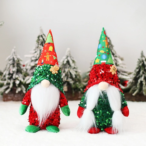 Christmas Sequin Gnome Plush Gingerbread Man Faceless Doll Xmas Tabletop Ornament For Home Holiday Window Decor