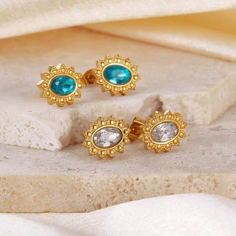 Orecchini a Bottone a Girasole in Acciaio Inossidabile Vintage da Donna Placcati in Oro con Strass Intarsiati Gioielli Moda