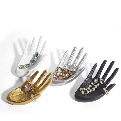 Resin Hand Shaped Jewelry Display Rack With Relief Pattern For Ring Necklace Bracelet Organizer Decorative Model Tray