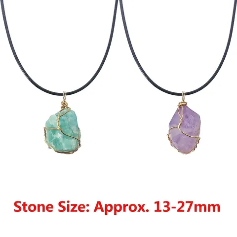Irregular Natural Raw Stone Crystal Pendant Necklace Handmade Wire Wrapped Healing Mineral Jewelry With Simple Leather Cord