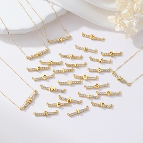 Alphabet A-Z Brief Schmuckverbinder Kupfer Zirkon Vergoldet Doppelring Bar Charms Für DIY Halskette Armband Herstellung