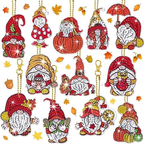 DIY Diamond Painting Keychains 5D Rhinestone Gnome Flower Animals Double Sided Acrylic Keychain Handmade Craft Gifts