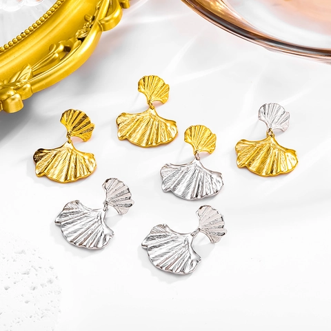 Pendientes De Hoja De Ginkgo Elegante Diseño Único Acero Inoxidable Impermeable Joyería Para Mujeres