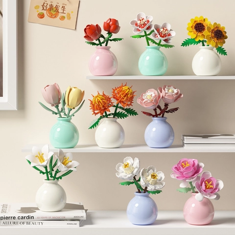 Blocchi Di Costruzione Di Fiori Artificiali Con Vaso Pianta In Vaso Decorazione Da Scrivania Giocattoli In Plastica ABS