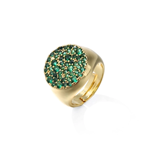 Vintage Runder Mikro Pave Zirkon Offener Ring Kupfer Bunter Verstellbarer Cocktail Schmuck Für Damen